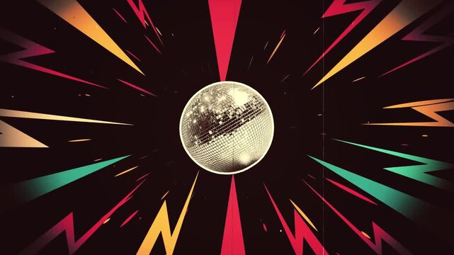 Retro Disco Ball Motion Background with Pop Art Lightning Speedlines