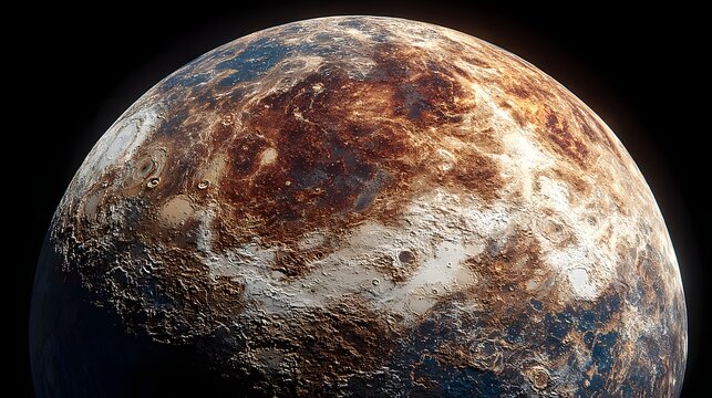 Realistic rendering of planet Venus showing textured rocky surface, volcanic craters, and atmospheric glow.