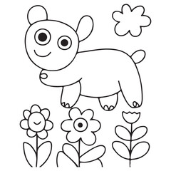 Fototapeta premium Cute Puppy Coloring Page with Flowers