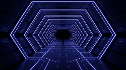 Futuristic hexagonal neon tunnel with blue glowing lights, sci-fi spaceship corridor background, high-tech cyber interior © pixel art new