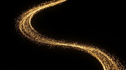 Golden glitter trail on black background, sparkling dust wave with glowing particles, elegant magic light path for luxury design © pixel art new