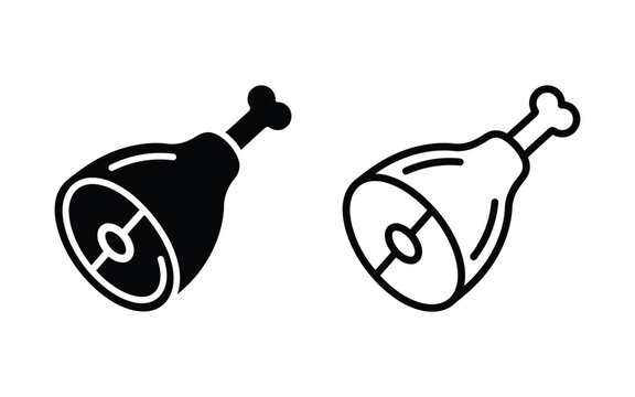 Meat leg icons with bone in solid and outline style minimalist ingredient restaurant culinary