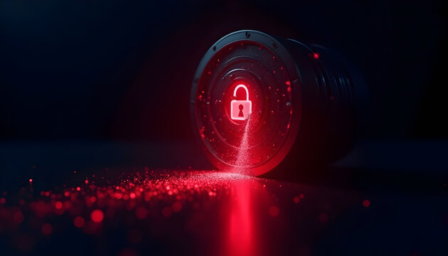 Cyber Security Padlock Icon with Digital Data Leak