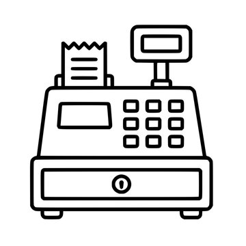 Cash register icon flat outline in black
