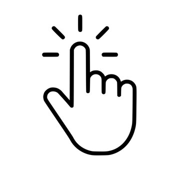 Clicking finger icon flat outline in black