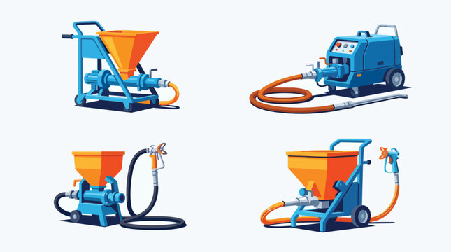 Four Concrete Pumping Equipment Vehicles Illustration