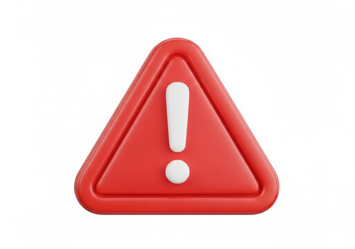 Red 3d triangle warning sign with white exclamation mark