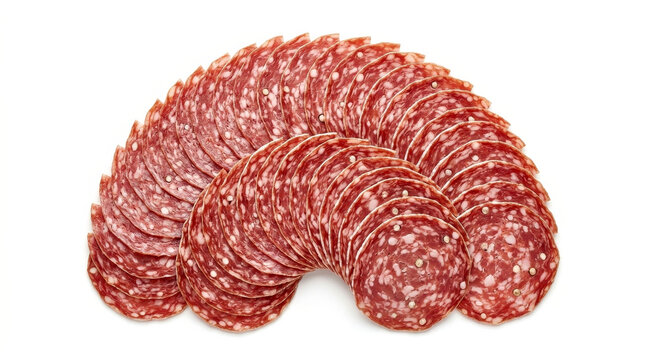 Sliced cured meat arranged in a decorative spiral pattern on