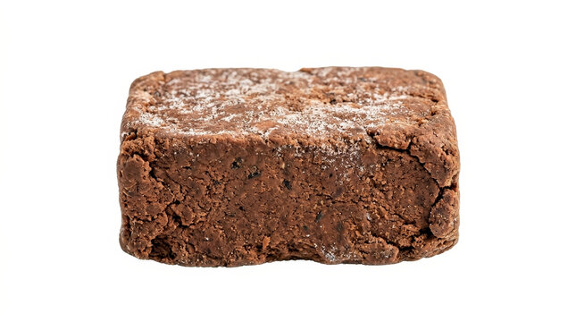 Brown baked good square on white background for food photography