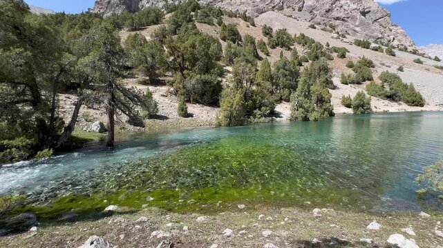 Crystal Clear Alaudin Lake in Fann Mountains, Tajikistan