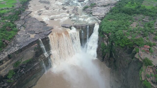 Aerial View of Purwa Waterfall on Tons River Rewa Madhya Pradesh India