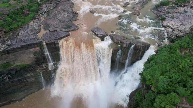 Aerial View of Purwa Waterfall on Tons River Rewa Madhya Pradesh India