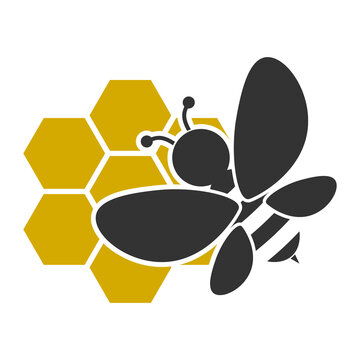 Honeycomb and bee icon isolated on transparent background
