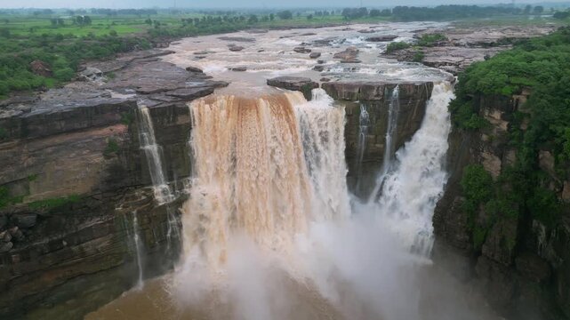 Aerial View of Purwa Waterfall on Tons River Rewa Madhya Pradesh India