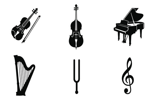Classical Music Instruments and Musical Symbol Icon Set
