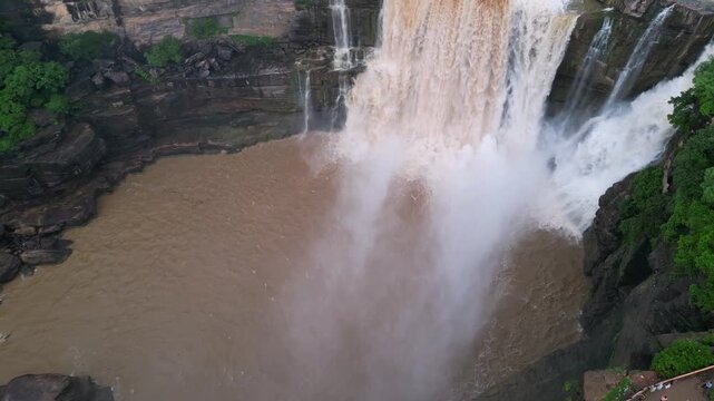 Aerial View of Purwa Waterfall on Tons River Rewa Madhya Pradesh India