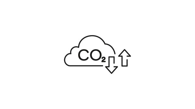 Co2 Emissions Increase And Decrease Animated Icon With Alpha Channel. Carbon Footprint, Environmental Impact, And Climate Change Motion Graphic. On Transparent Background