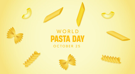 Fototapeta premium World Pasta Day Background with Floating Pasta Shapes vector poster