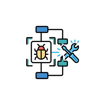 Software bug fixing icon with a wrench and computer code structure