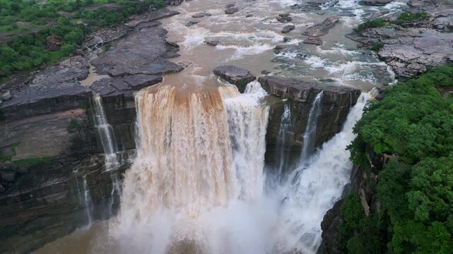 Aerial View of Purwa Waterfall on Tons River Rewa Madhya Pradesh India