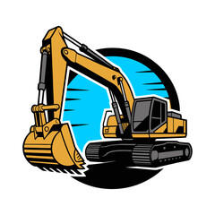 excavator on a white background, a yellow construction excavator with a raised articulated arm and open bucket © MdHabiburRahman