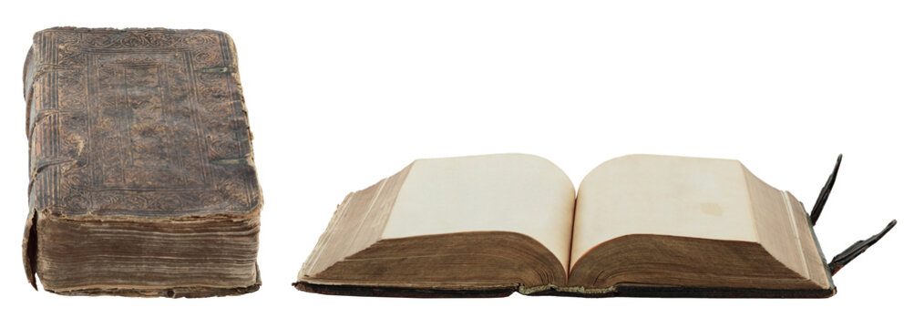 Set of ancient open and closed books isolated on transparent background. Vintage historical book collection for literature, education, reading, publishing and cultural heritage concepts