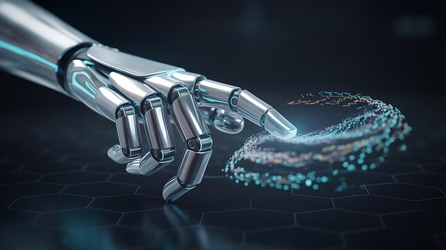 Robot hand touching digital data interface technology