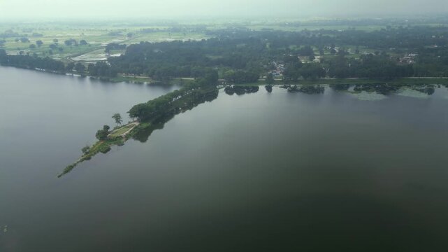 Aerial View of Scenic Lake and Green Landscape in Madhya Pradesh India