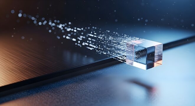 Abstract visualization of data flowing into a transparent cube, representing advanced technology and digital innovation.