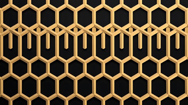 Golden Hexagon Pattern 3D Render Background