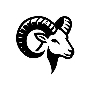 Minimalist Ram Head Vector Icon with Large Curved Horns