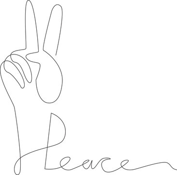 Minimalist one line peace symbol with handwritten Peace lettering isolated on white background