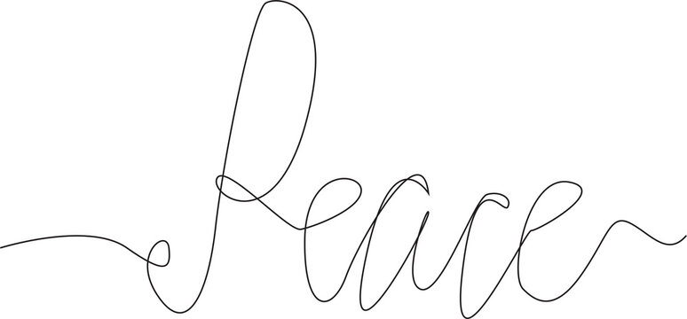 Minimalist one line peace symbol with handwritten Peace lettering isolated on white background