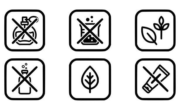 Natural Beauty Product Claim Icons Set with Vegan Paraben Free and Sulphate Free Symbols