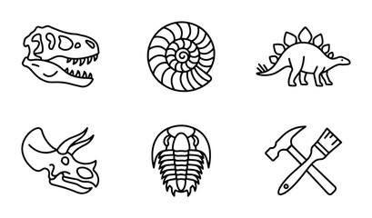 Dinosaur Fossils and Ancient Life Icons, Paleontology Vector Set, Science and Discovery Graphics © Tamim