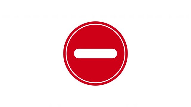 Minus Sign In Red Circle Solid Animated Icon With Alpha Channel. Negative Symbol, Subtraction, And Prohibition Silhouette Motion Graphic. On Transparent Background
