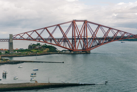 Iconic red Forth Bridge railway viaduct spanning the Firth of Forth in Scotland, UK - 4 September 2026.