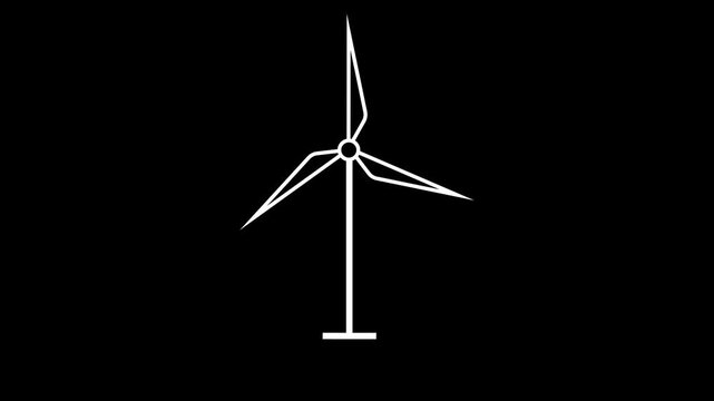 Animated windmill white line icon. Wind power generator