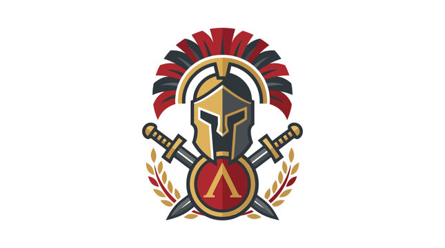 Spartan Helmet and Swords Emblem with Laurel Wreath.