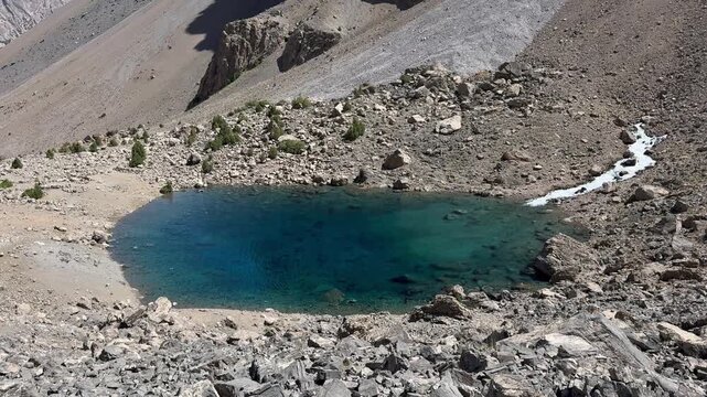 Deep Blue Piala Lake in Rocky Fann Mountains, Tajikistan