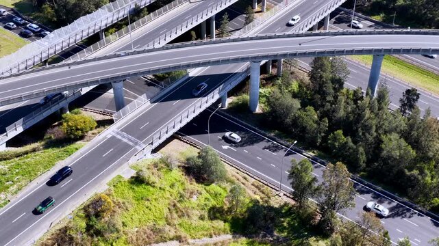 Side view of Light Horse interchange intersection of motorways in Western Sydney.