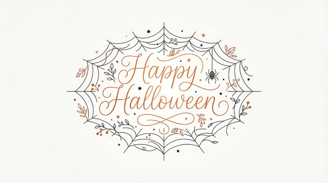 Happy halloween greeting card design with hand drawn spooky elements and festive elegant lettering style