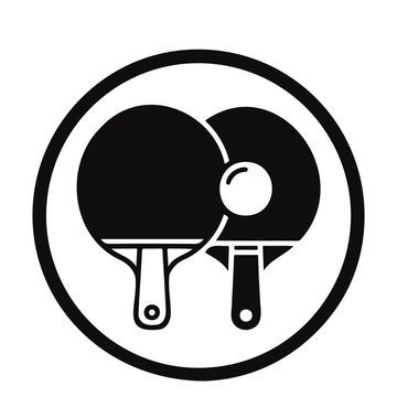 Table tennis icon with ping pong paddles and ball in a circular frame design.