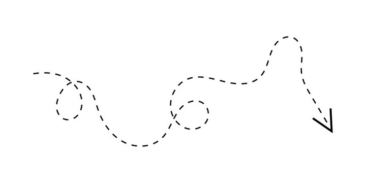 Curved dashed arrow line for movement, direction, route 