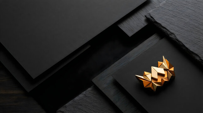 Golden origami bird on dark textured surface background