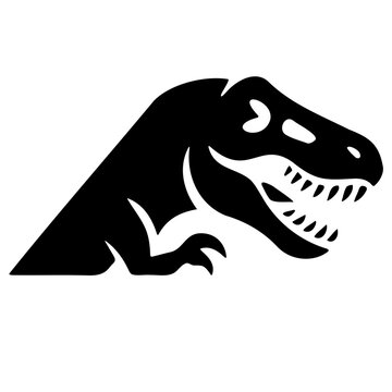 Black T-Rex dinosaur silhouette icon, isolated prehistoric predator graphic design element.