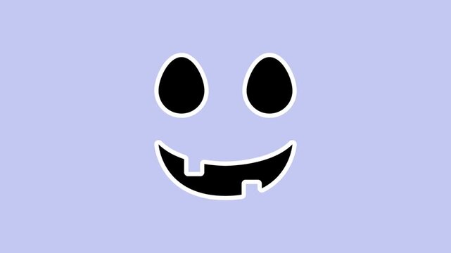 Playful expression sticker animation with a black eyes and wide mouth with two missing teeth on on a transparent background. Happy face with. Seamless animated icon. 4K video overlay isolated element.