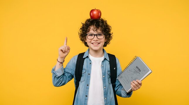 A bright young student eagerly prepares for a new school year balancing knowledge and excitement for learning