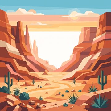 Modern geometric canyon background inspired by Utah, flat vector style, warm earthy colors, large center space