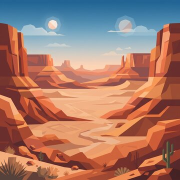 Modern geometric canyon background inspired by Utah, flat vector style, warm earthy colors, large center space